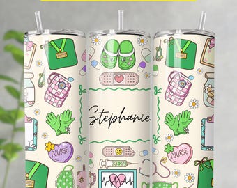Envoltura para vaso de enfermera PNG, diseño de sublimación de enfermera delgada de 20 oz, regalo personalizado para enfermera, regalo personalizado para estudiantes de enfermería