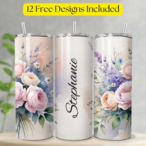 Personalized Tumbler With Name, Floral Tumbler Wrap with Name Sublimation Tumbler Designs,  Seamless PNG, 20oz Skinny Floral Tumbler PNG