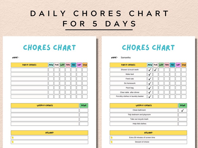 Chore Chart, Chore Chart Printable &amp; PDF Editable, Daily ...
