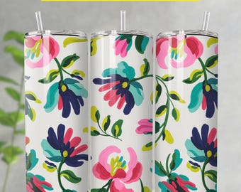 Retro Summer Floral Tumbler Wrap Design, Boho Flowers Tumbler Wrap PNG, 20oz Skinny & Tapered Tumbler PNG, Natychmiastowe pobieranie cyfrowe