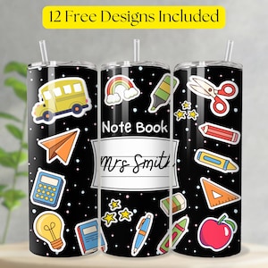 Teacher Tumbler Wrap PNG, Teacher Tumbler Personalized Sublimation Designs, Coquette School Custom Name PNG, 20oz Skinny Digital Download