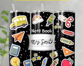 Personalized Teacher Tumbler Wrap, Coquette School Design (PNG Digital Download)