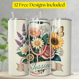 Personalized Nurse Tumbler PNG, Floral Nurse Tumbler Wrap, Nurse Tumbler Wrap, Nurse Tumbler 20oz PNG Digital Download.
