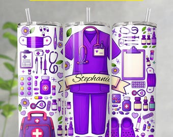 Custom Nurse Tumbler, Nurse Tumbler Wrap PNG, 20oz Skinny Nurse Sublimation Design, Personalized Nurse Tumblers PNG, Digital Download