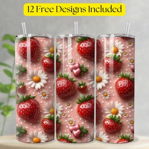 Erdbeere Tumbler Wrap, Erdbeere 20 Unzen Tumbler Sublimation, nahtlose Erdbeere Tumbler, Tumbler Wrap, PNG Digital Download