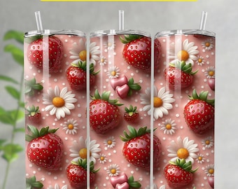Strawberry Tumbler Wrap, Strawberry 20oz Tumbler Sublimation, Seamless Strawberry Tumbler, Tumbler Wrap, PNG Digital Download