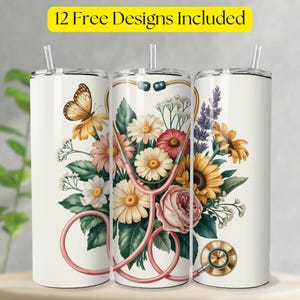 Nurse Tumbler Wrap, Floral Nurse Tumbler Wrap, Seamless Tumbler Wrap, Nurse 20oz Tumbler Wrap, Nurse Tumbler PNG Digital Download.