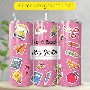 Teacher Tumbler Wrap PNG, Teacher Tumbler Personalized Sublimation Designs, Coquette School Custom Name PNG, 20oz Skinny Digital Download