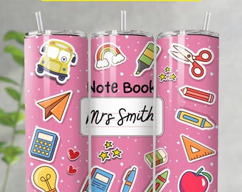 Teacher Tumbler Wrap PNG, Teacher Tumbler Personalized Sublimation Designs, Coquette School Custom Name PNG, 20oz Skinny Digital Download