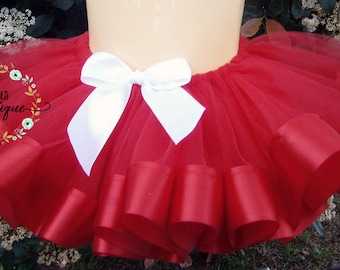 Christmas Red Tulle Tutu with a Red Satin Ribbon and White/Red  Bow