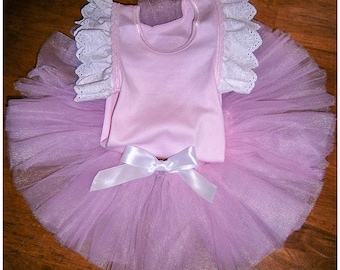 Pink Flutter Tutu with Pink and White ruffle tank top set