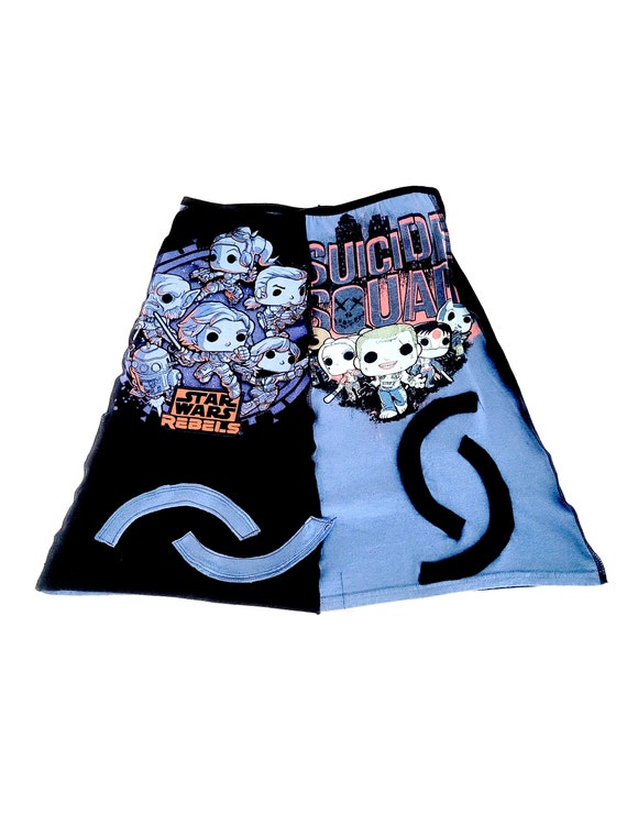 t-shirt skirt, upcycled skirt, up cycled clothes, star wars skirt, suicide  squad, repurposed skirt, yoga skirt, t shirt skirt,