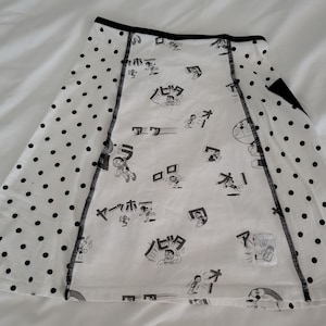 yoga skirt, up cycled t-shirt skirt, polka dot, white skirt, japanese skirt, repurposed clothes
