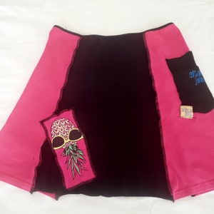 upside down pineapple skirt, elton skirt, upcycled t-shirt skirt, repurposed skirt, yoga skirt, hot pink skirt, pineapple skirt