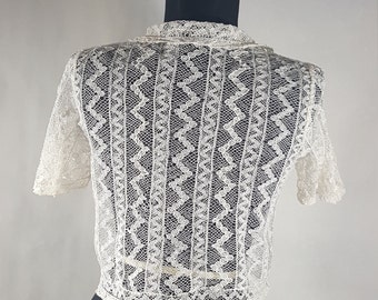 Vintage Spitzen Top,Weiße Baumwolle Shabby Chic Jacke