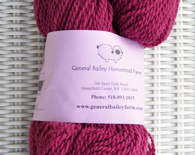 Raspberry  2 ply worsted soft wool yarn 230 yd skein from our  American farm free shipping offer