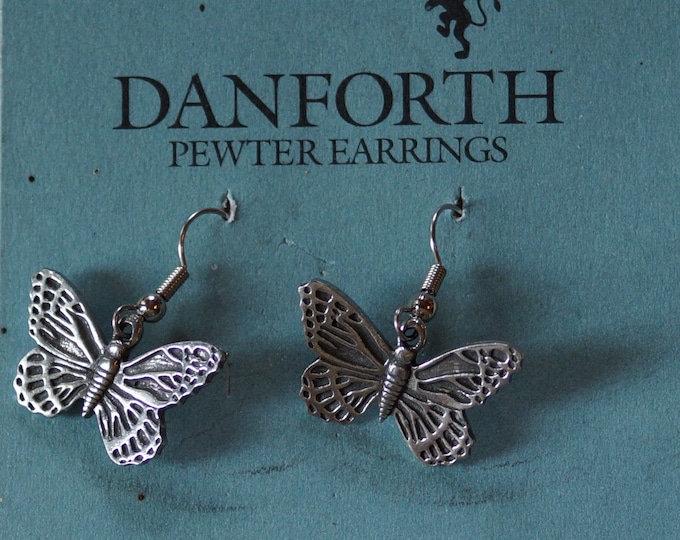 Danforth Butterfly wire pewter earrings, made in the USA