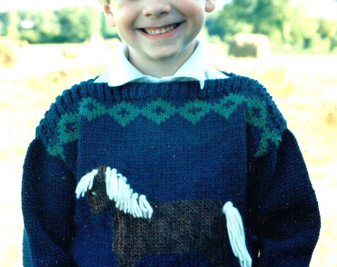 Country's Child Pattern 101 Gingersnap childs horse design sweater with easy boat neck