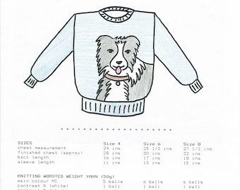 Border Collie pattern kids size uses worsted weight yarn