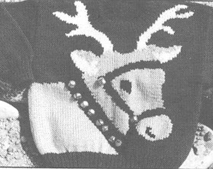 eweCanknit  Reindeer sweater pattern shild's sizes 2-8 uses worsted weight yarn