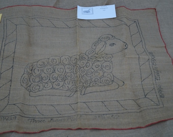 Hooked Rug stamped canvas: Three Bags full sheep rug stamped burlap hooked rug backing