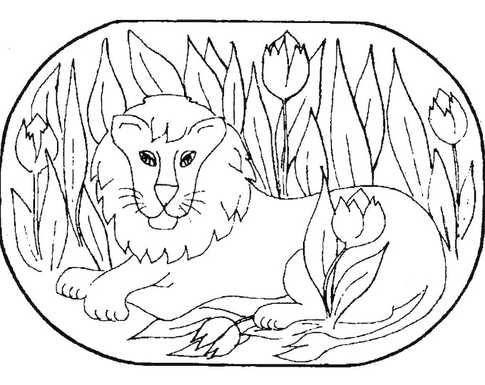 Stamped rug backing:  The Lion design stamped on burlap