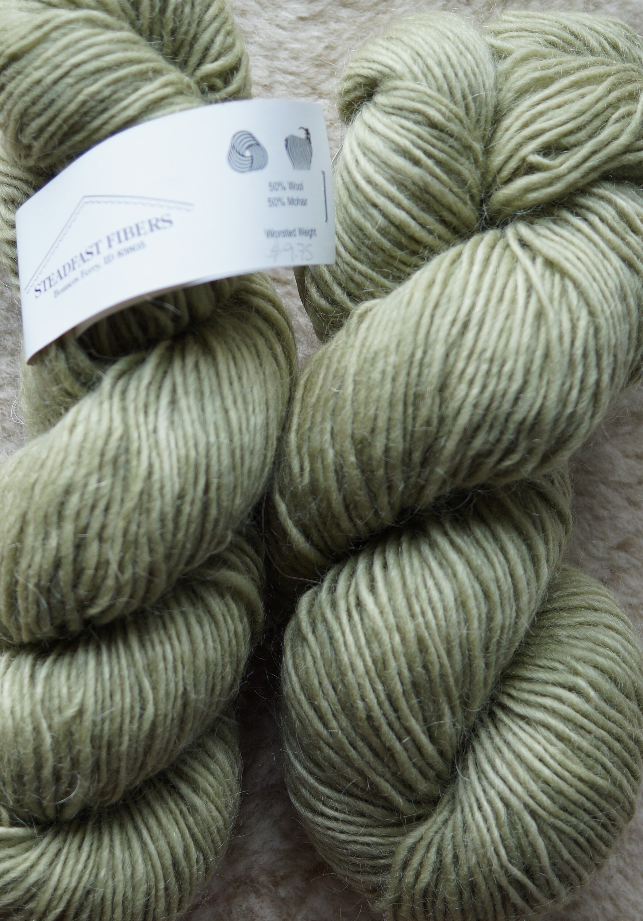 Mohair and wool worsted weight singles yarn from a USA farm, sale price