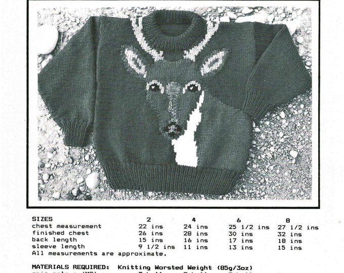 White tailed deer sweater knitting pattern child's sizes