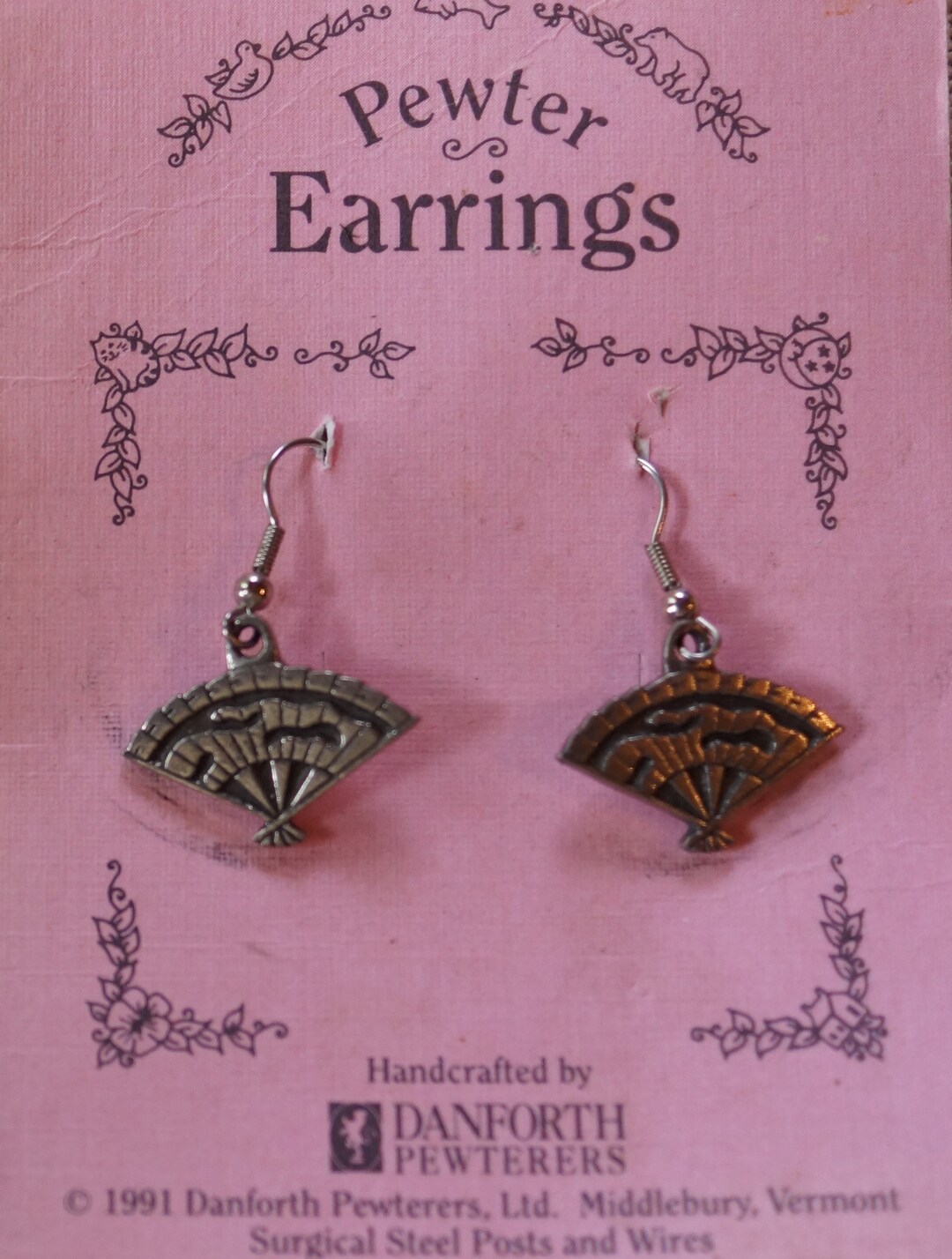 Fan Earrings From Danforth Pewter Wire Dangle Vintage New - Etsy