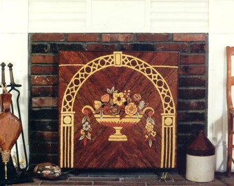 Hooked Rug  Stamped Canvas: Art Deco Fireboard on linen