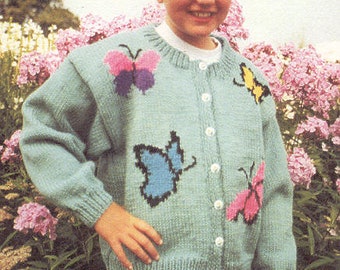 Butterfly cardigan kniting pattern children's sizes 2-10 uses worsted weight yarn