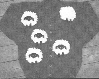 Lost Sheep cardigan sweater knitting pattern for kids using worsted weight yarn