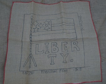 Rug Hooking Stamped Backing: Freedom Flag stamped rug hooking backing 18 inches by 18 inches on burlap