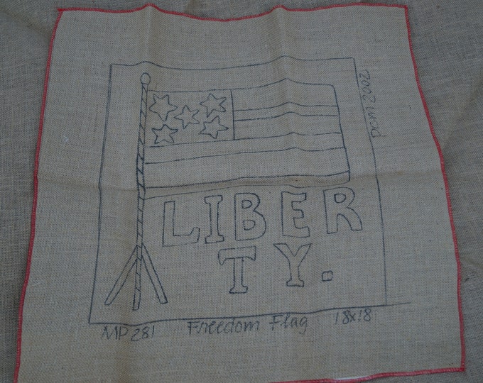 Rug Hooking Stamped Backing: Freedom Flag stamped rug hooking backing 18 inches by 18 inches on burlap