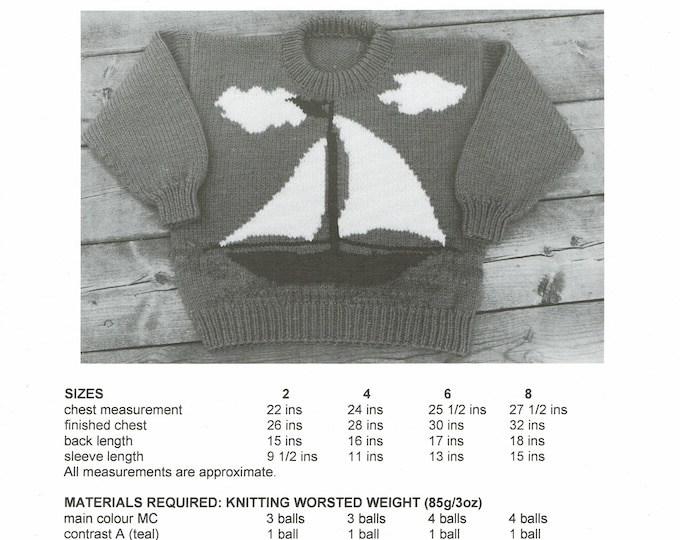 child's Sailboat knitting pattern sizes 2-8