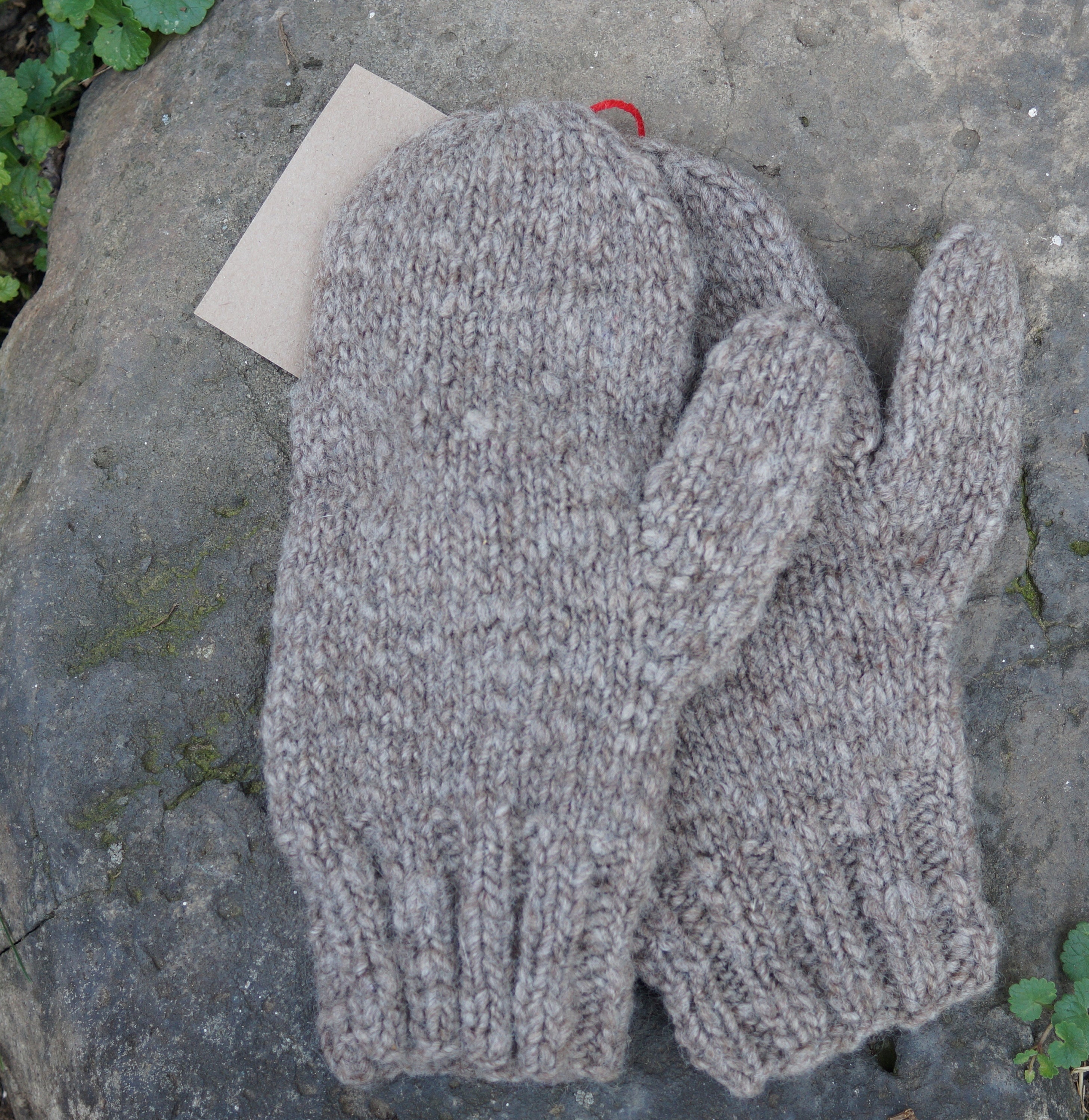 Wool hand knit mens mittens from our USA farm yarn