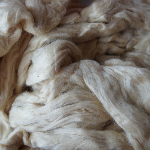 Tussah silk roving with flecks to spin, from Ashford NZ