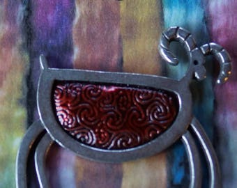 Brooch: Petroglyphic Sheep with Red body pewter brooch