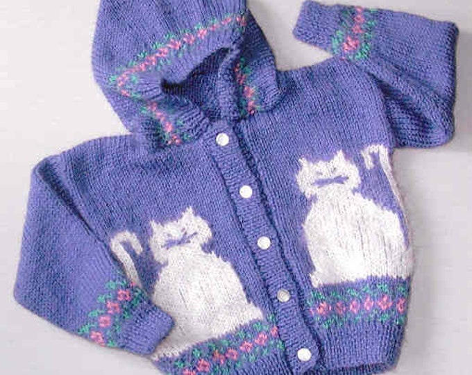 Country's Child 112  Pretty Kitties hooded cardigan knit worted weight sweater pattern sizes 4-12