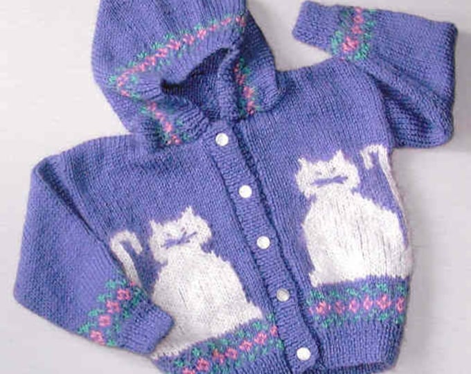 Country's Child 112  Pretty Kitties hooded cardigan knit worted weight sweater pattern sizes 4-12