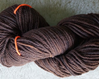 Logwood brown bulky 2 ply soft wool farm yarn from our small American farm