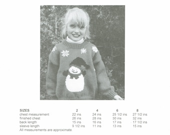 Snowman child's sweater knitting pattern worsted weight yarn