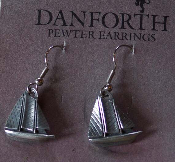 Sailboat Danforth wire dangle pewter earrings - image 1