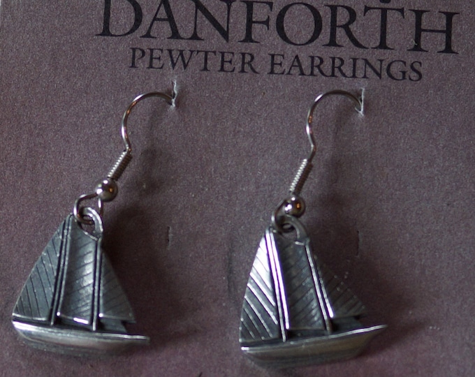 Sailboat Danforth wire dangle pewter earrings