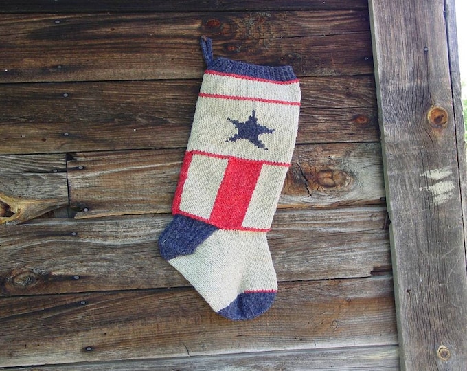 Americana Christmas Stocking Knitting Pattern for worsted weight yarn digital