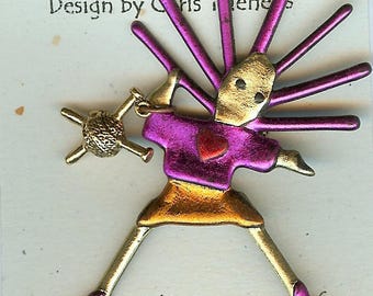 Brooch: Wild Woman Knitting Brooch