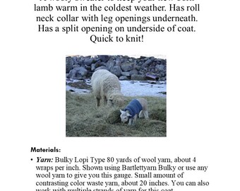 Lamb coat knitting pattern Kats patterns bulky yarn easy knit