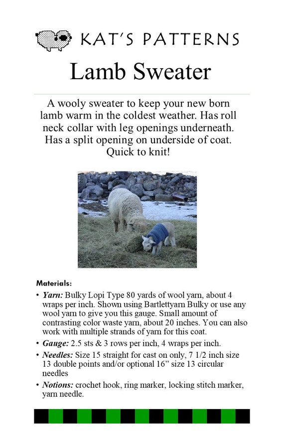 Lamb Coat Knitting Pattern Kats Patterns Bulky Yarn Easy Knit - Etsy
