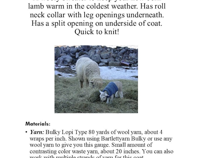 Lamb coat knitting pattern Kats patterns bulky yarn easy knit