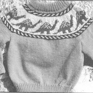 ewe Can knit 恐竜フェアアイルセーター 編み物パターン 子供用 2-6サイズ ウーステッド ウェイト ヤーン使用